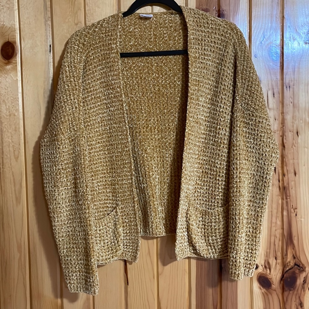 Essentials by Full Tilt Chenille Yellow mustard cardigan Size- Large.